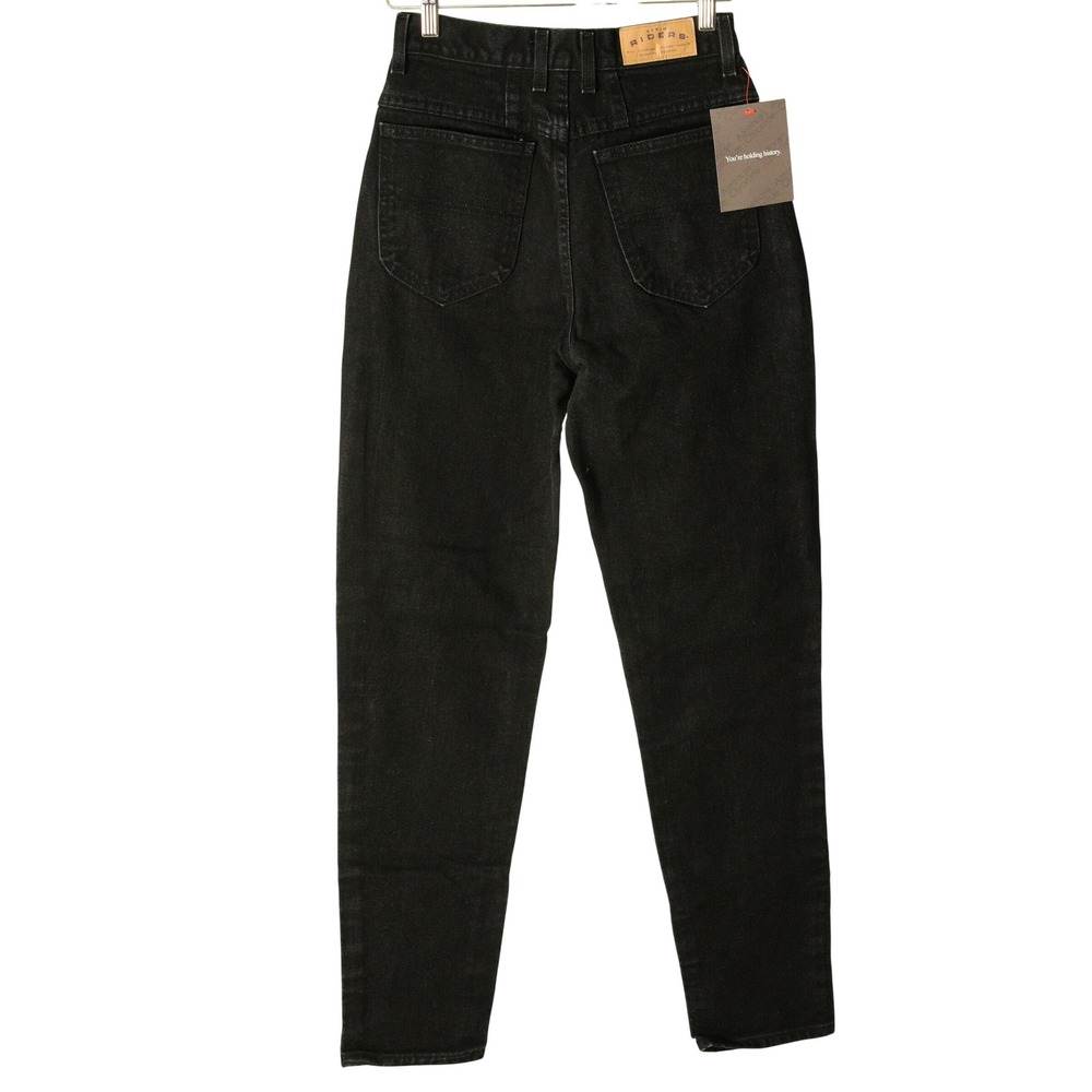 90s Vintage Black High Waist Tapered Leg Jeans Womens 2 Black Riders Denim Long - Picture 9 of 9